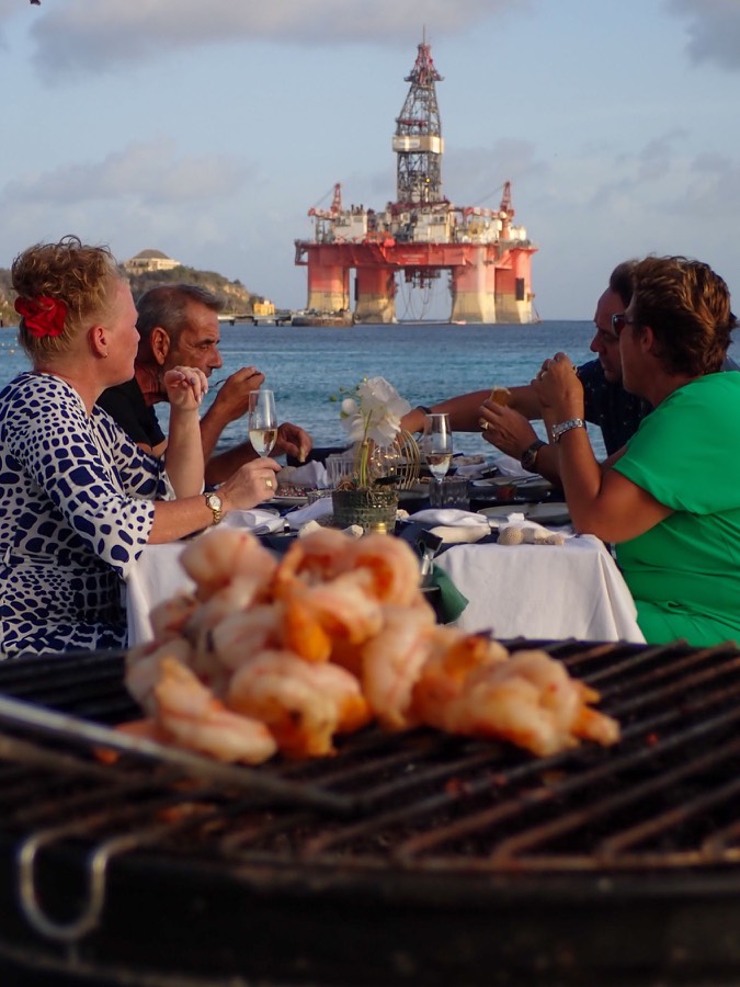 Grilled prawns on the barbecue at a seaside dinner in Curaçao